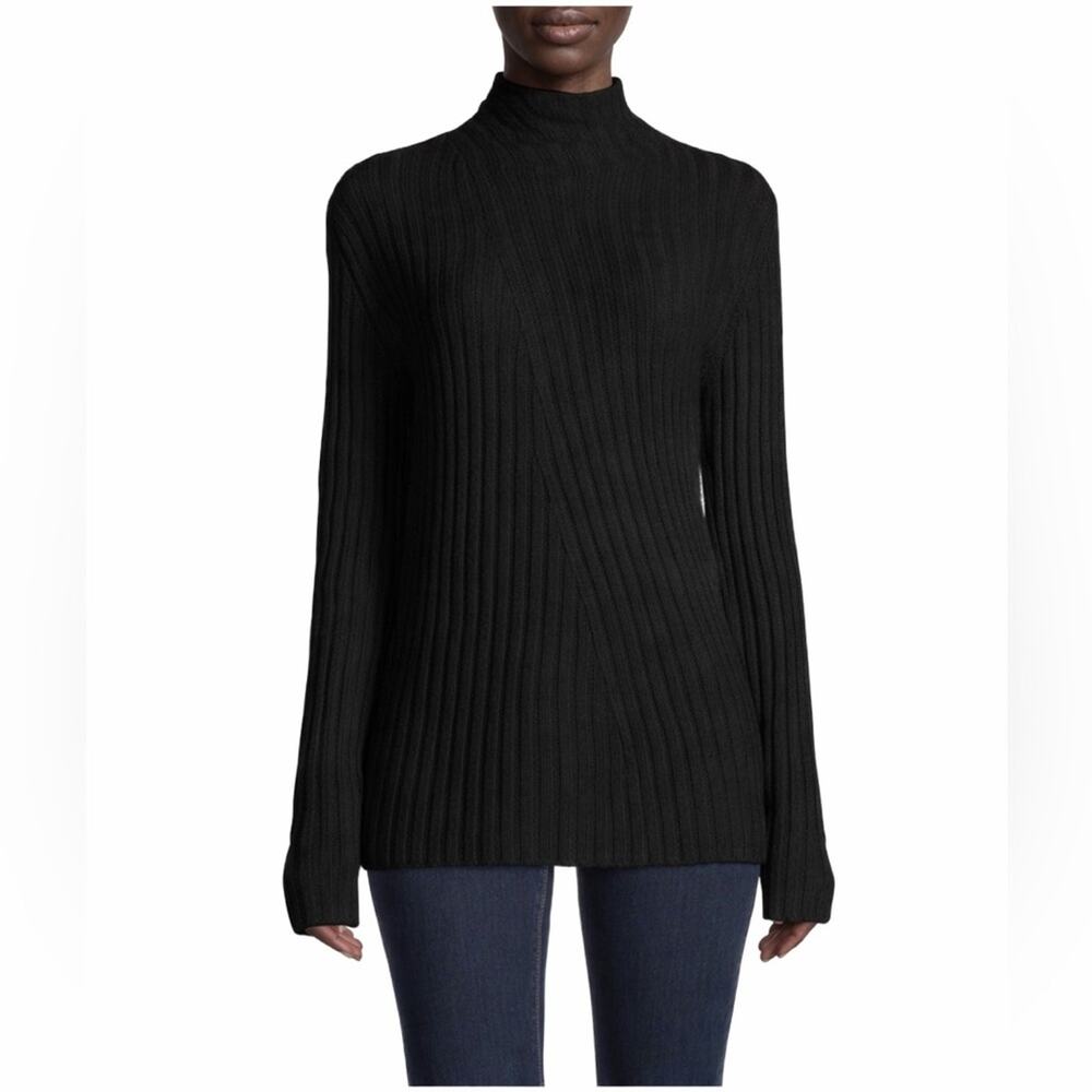 Vince S Black Ribbed Wool Cashmere Mock Neck Sweater